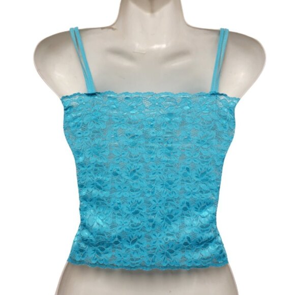 Girls Blue Lace Top with Built in Bra Petite Women Crop Top Short Camisole - Picture 6 of 11